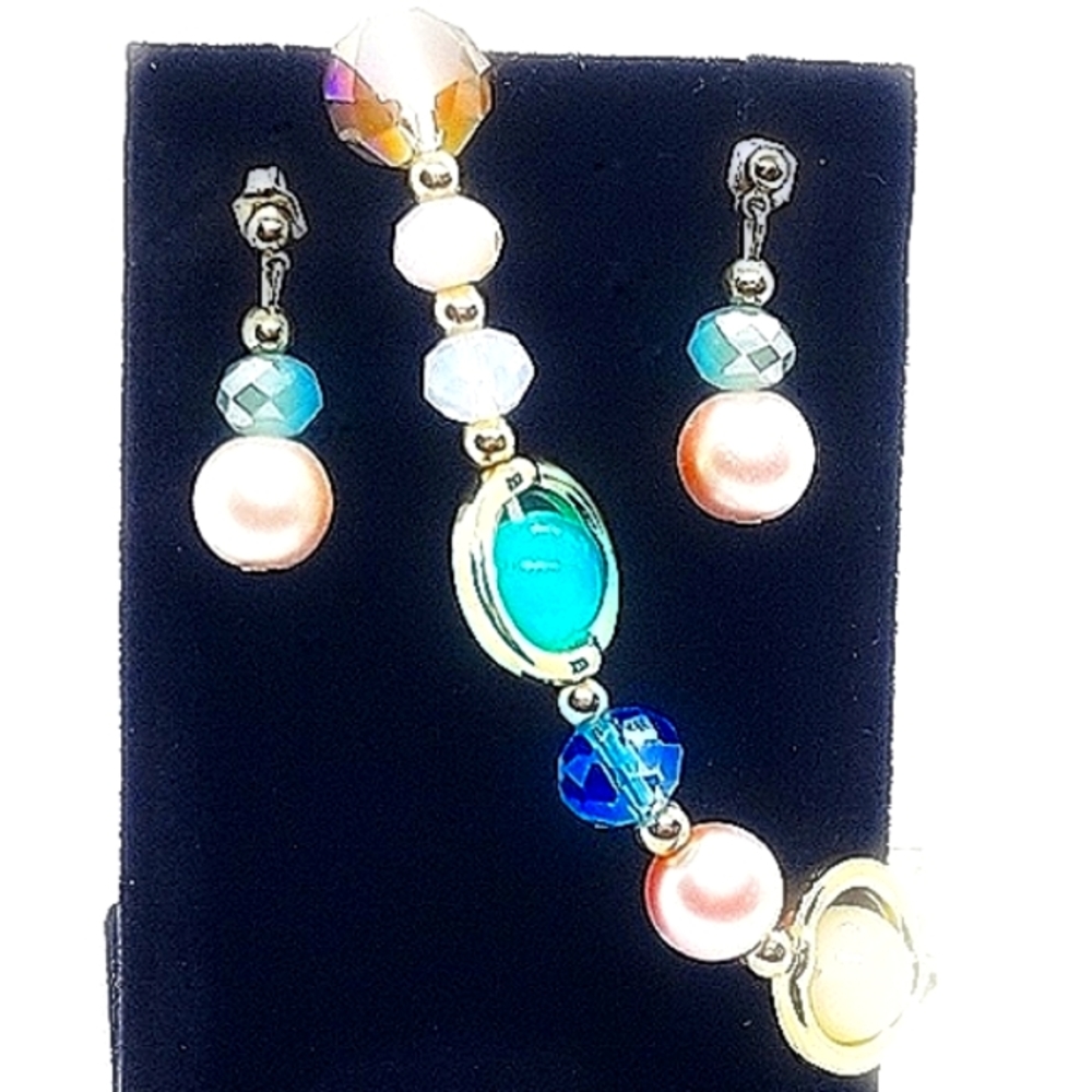 Vintage Glass Belgian Bracelet & Pierced Earrings Set NEW Deadstock